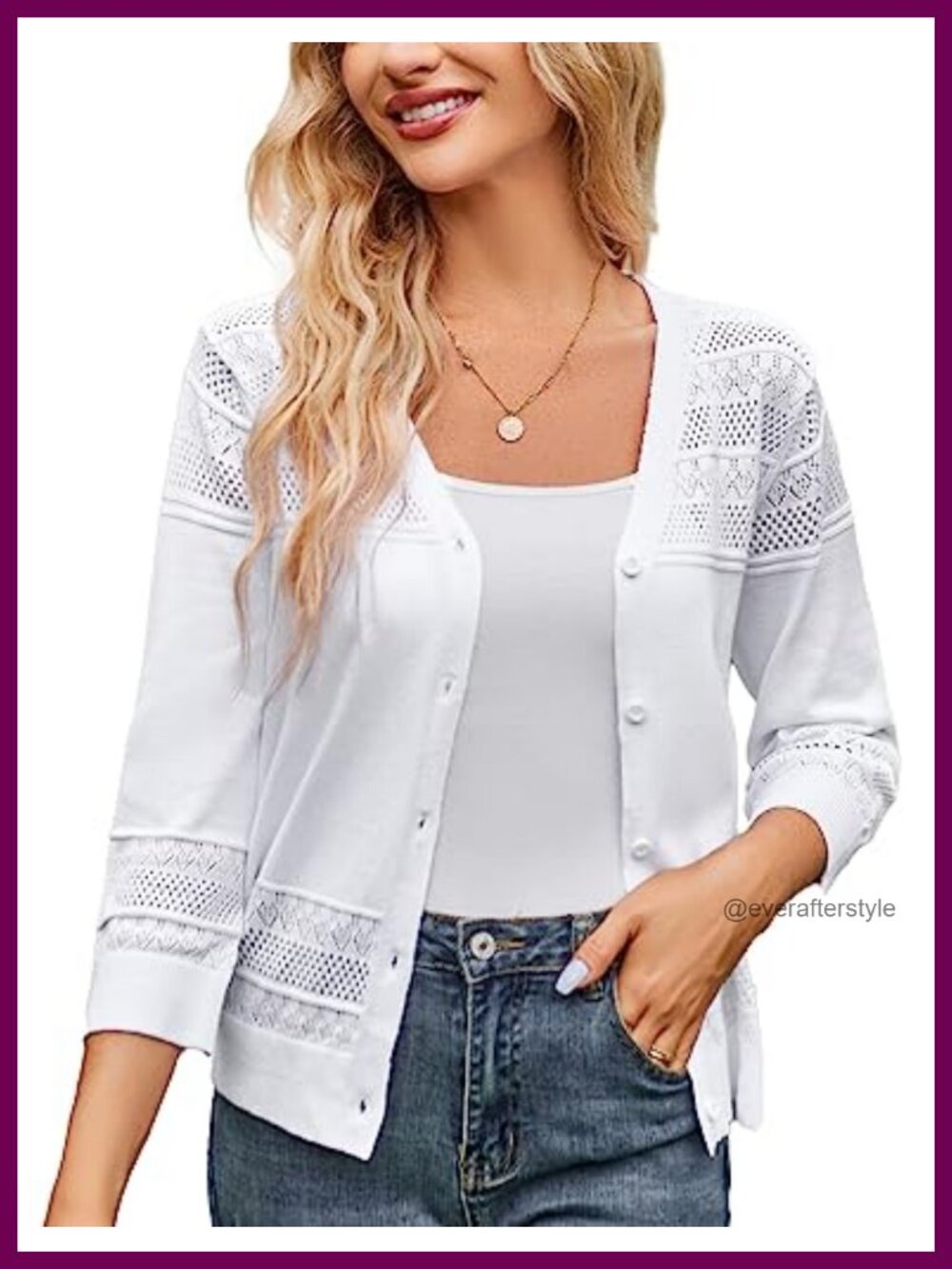 Cropped Cardigan Women's Lightweight Knit V-Neck 3/4 Sleeve Button